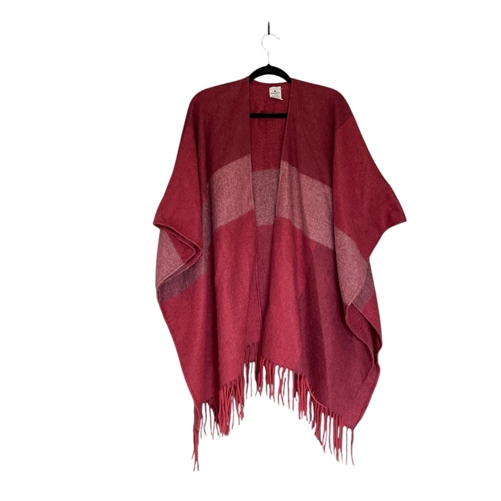 WOOLRICH Cozy Blanket Wrap Poncho Burgundy One Size - Picture 3 of 7